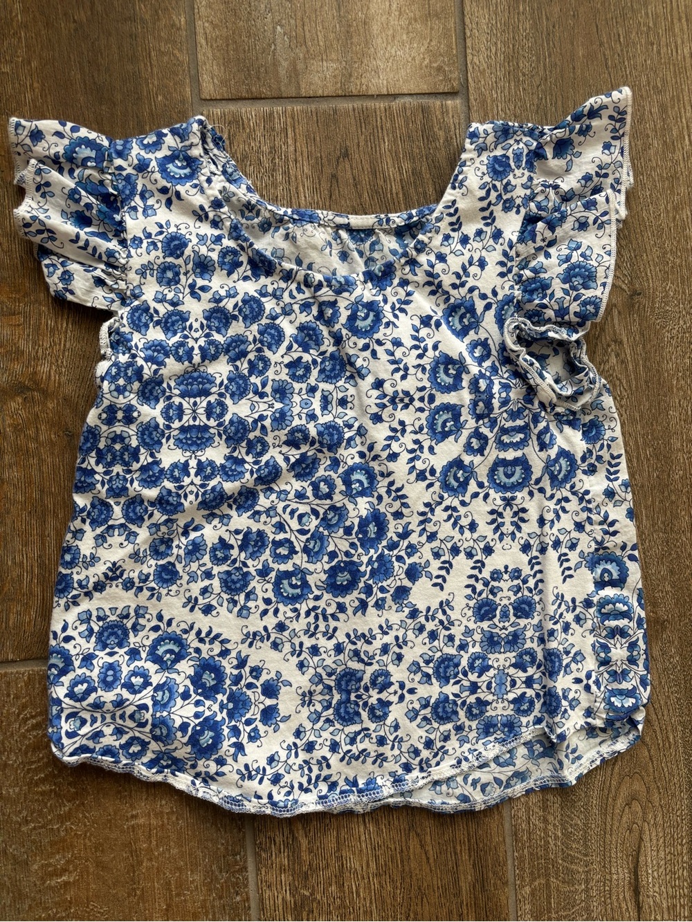 Zara Girls Blue Floral Ruffle Sleeve Top Sz 7 - Picture 2 of 4
